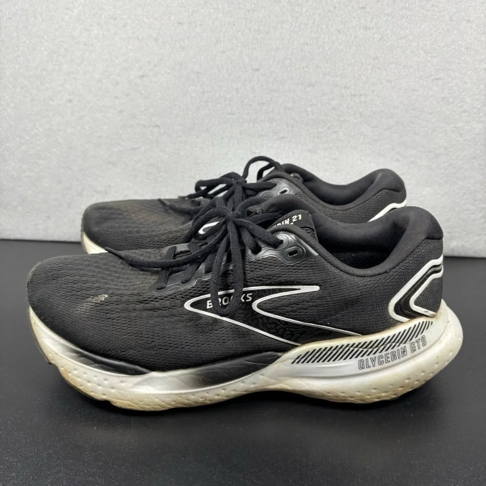 Brooks Glycerin GTS 21 Running Shoes Sneakers Womens Size 9D Wide Black‎ White